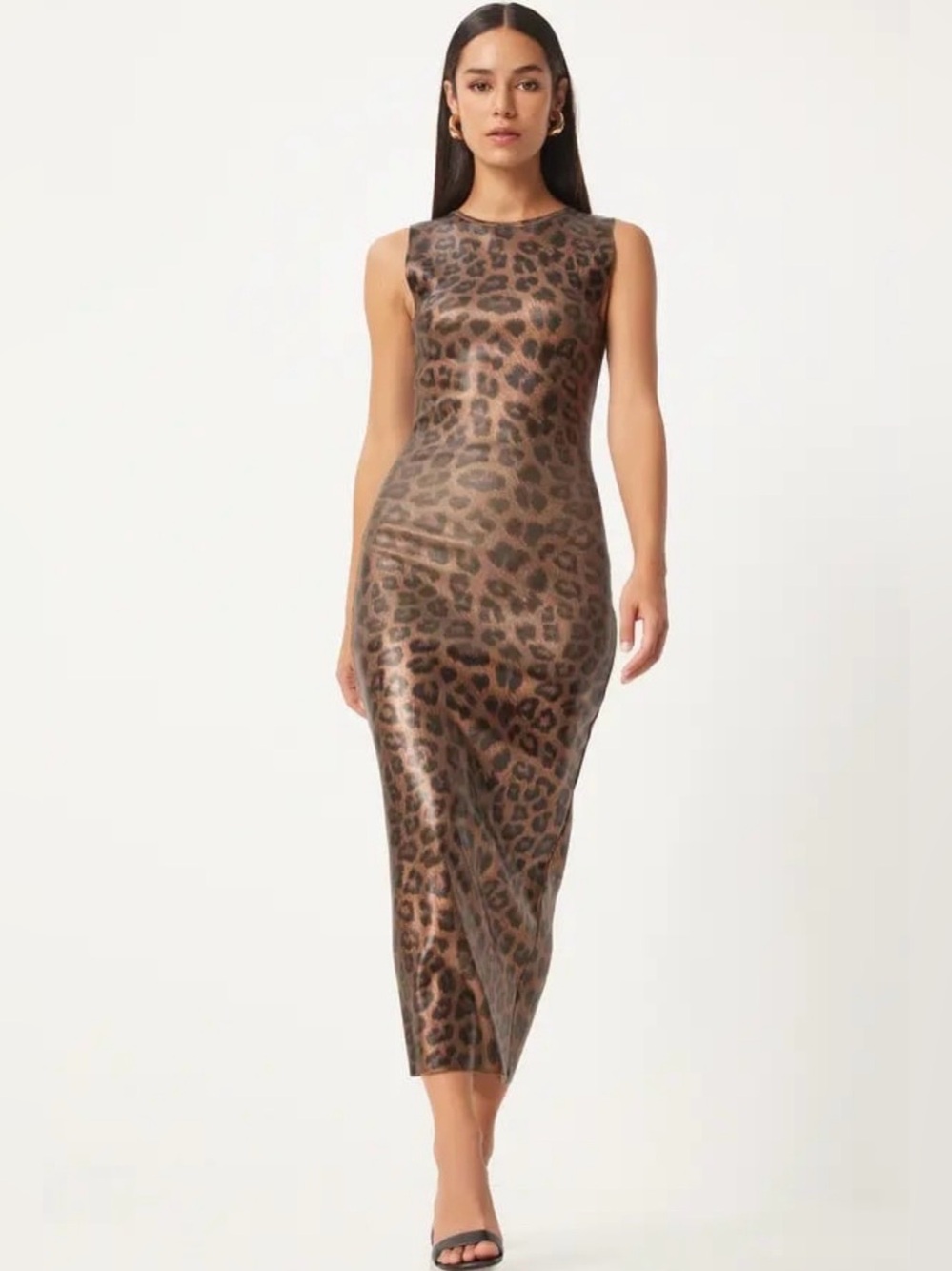 ZARA Metallic Foil Leopard Print Bodycon Midi Dress Small Animal Print - Picture 7 of 16